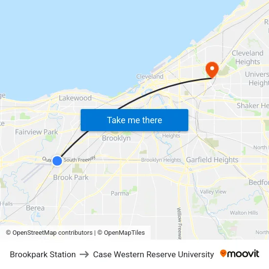 Brookpark Station to Case Western Reserve University map