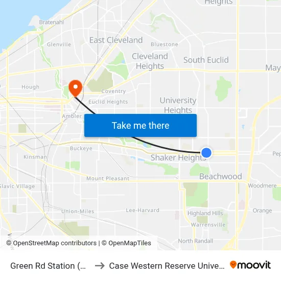 Green Rd Station (Bus) to Case Western Reserve University map