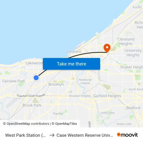 West Park Station (Bus) to Case Western Reserve University map