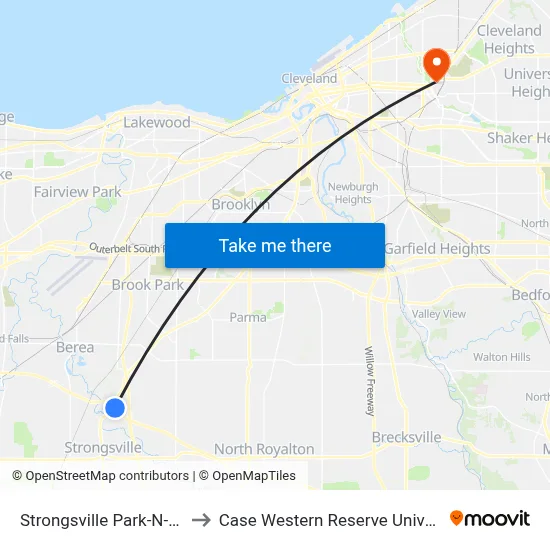 Strongsville Park-N-Ride to Case Western Reserve University map