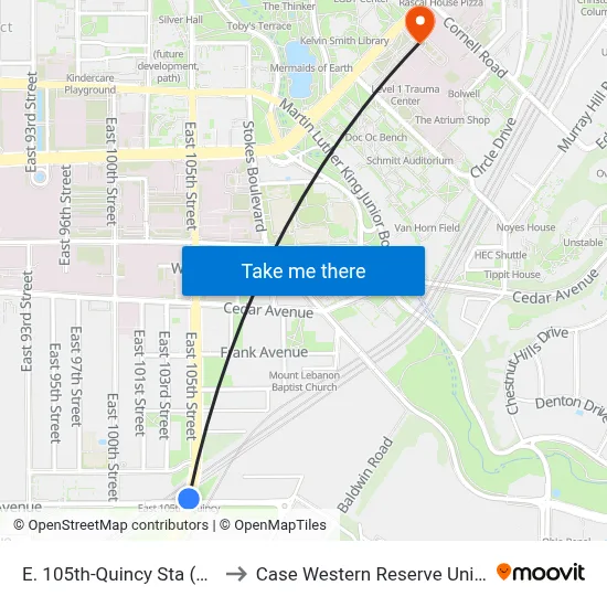 E. 105th-Quincy Sta (Ref Pl) to Case Western Reserve University map