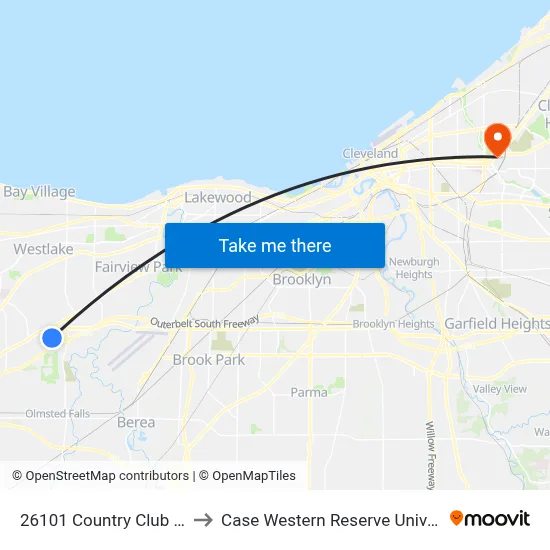 26101 Country Club Blvd to Case Western Reserve University map