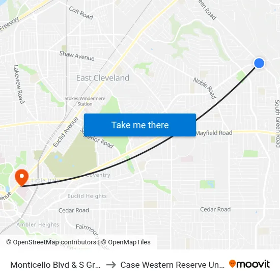 Monticello Blvd & S Green Rd to Case Western Reserve University map