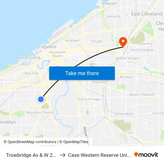 Trowbridge Av & W 25th St to Case Western Reserve University map