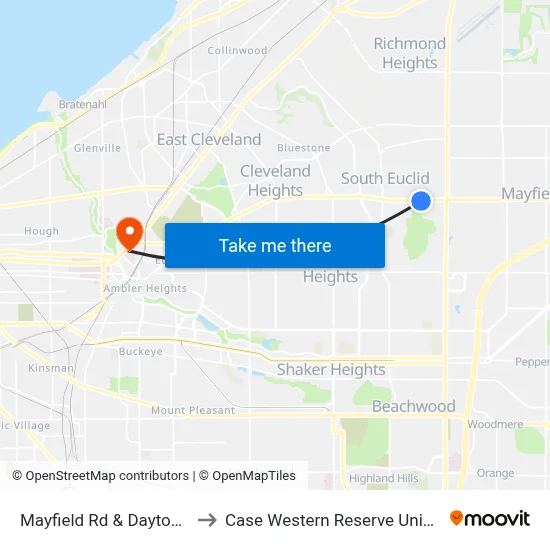 Mayfield Rd & Daytona Rd to Case Western Reserve University map