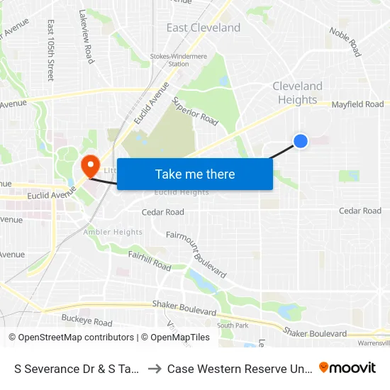 S Severance Dr & S Taylor Rd to Case Western Reserve University map