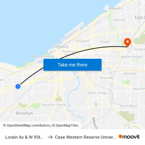 Lorain Av & W 95th St to Case Western Reserve University map