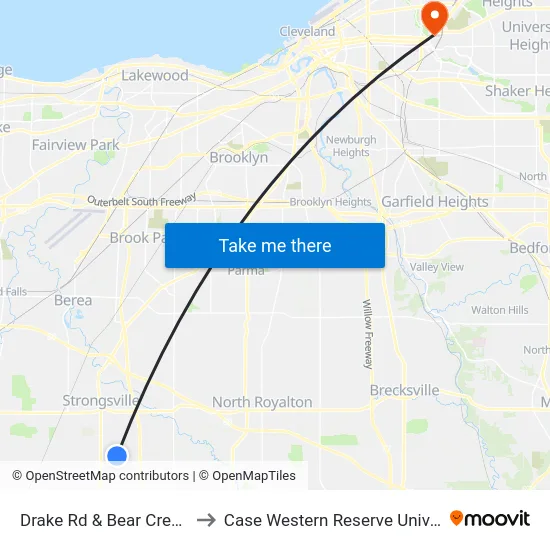 Drake Rd & Bear Creek Ln to Case Western Reserve University map