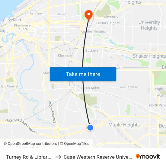 Turney Rd & Library Dr to Case Western Reserve University map