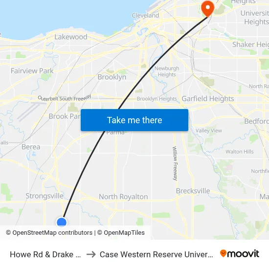 Howe Rd & Drake Rd to Case Western Reserve University map