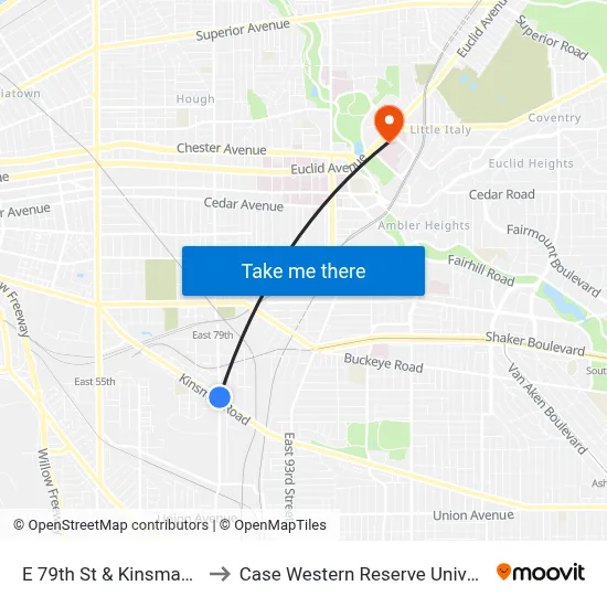 E 79th St & Kinsman Rd to Case Western Reserve University map