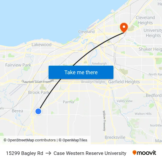 15299 Bagley Rd to Case Western Reserve University map