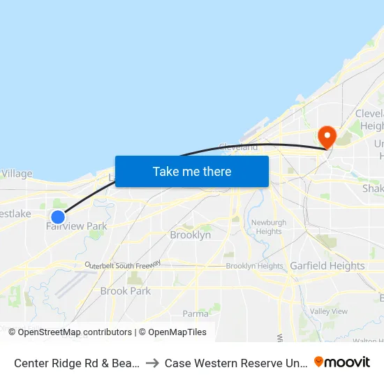 Center Ridge Rd & Bears Run to Case Western Reserve University map