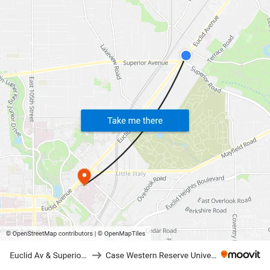 Euclid Av & Superior Av to Case Western Reserve University map