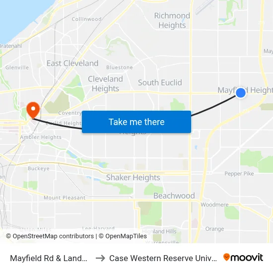 Mayfield Rd & Lander Rd to Case Western Reserve University map