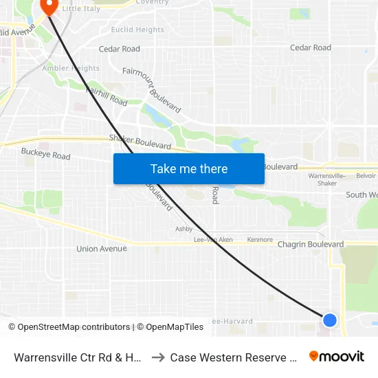 Warrensville Ctr Rd & Harvard Av to Case Western Reserve University map