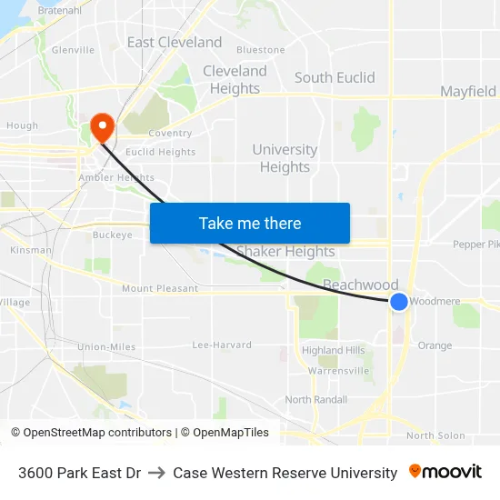 3600 Park East Dr to Case Western Reserve University map