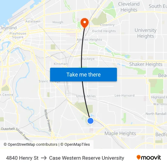 4840 Henry St to Case Western Reserve University map