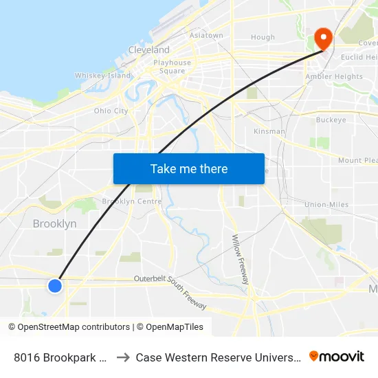 8016 Brookpark Rd to Case Western Reserve University map
