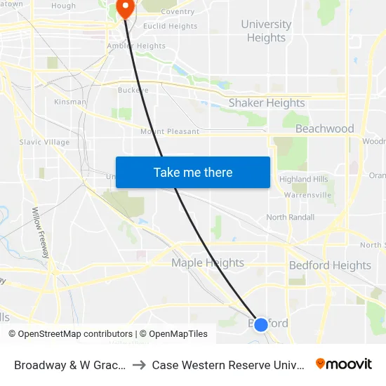Broadway & W Grace St to Case Western Reserve University map