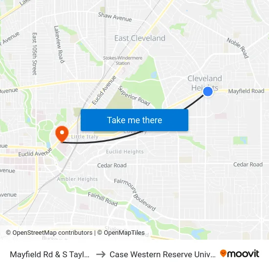 Mayfield Rd & S Taylor Rd to Case Western Reserve University map