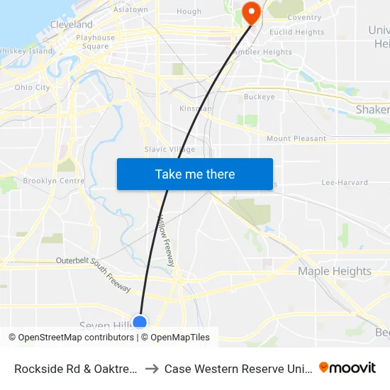 Rockside Rd & Oaktree Blvd to Case Western Reserve University map