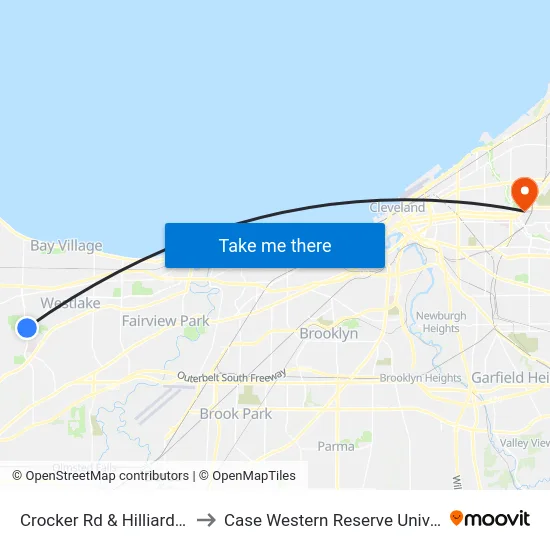 Crocker Rd & Hilliard Blvd to Case Western Reserve University map