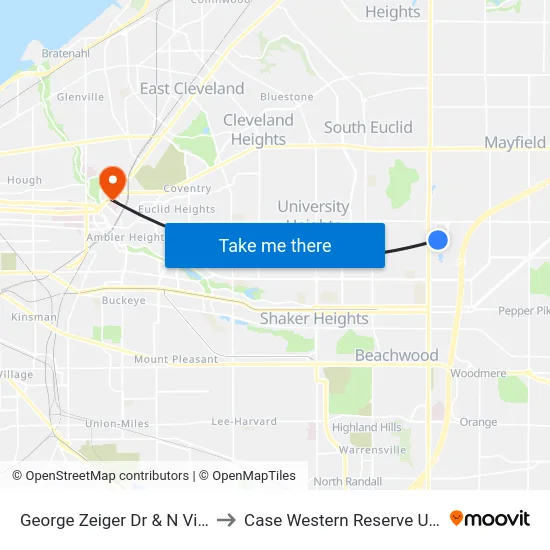 George Zeiger Dr & N Village Ln to Case Western Reserve University map