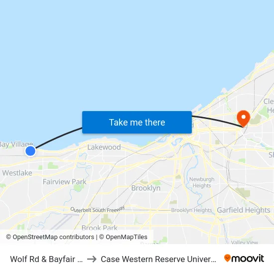 Wolf Rd & Bayfair Dr to Case Western Reserve University map