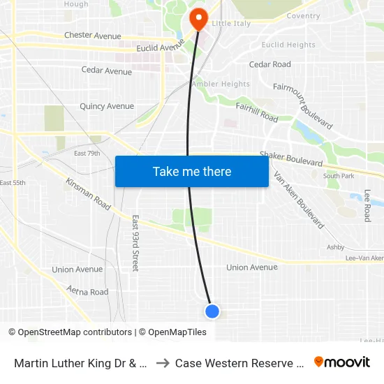 Martin Luther King Dr & Corlett Av to Case Western Reserve University map