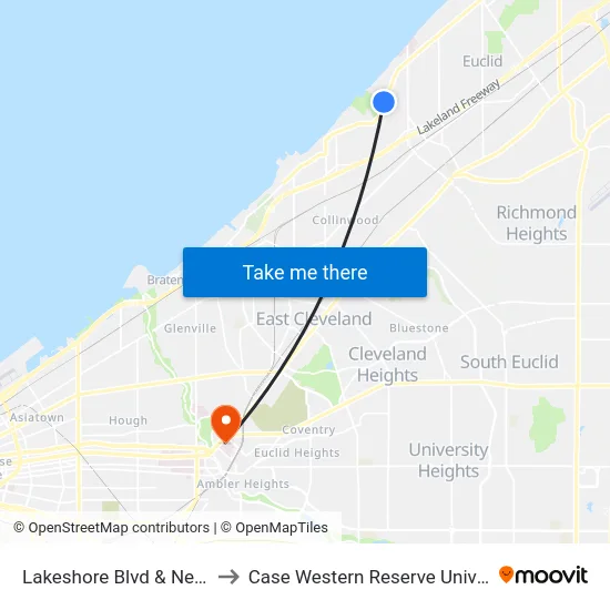 Lakeshore Blvd & Neff Rd to Case Western Reserve University map
