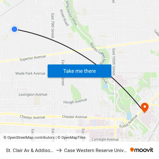St. Clair Av & Addison Rd to Case Western Reserve University map