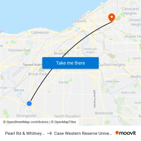 Pearl Rd & Whitney Rd to Case Western Reserve University map