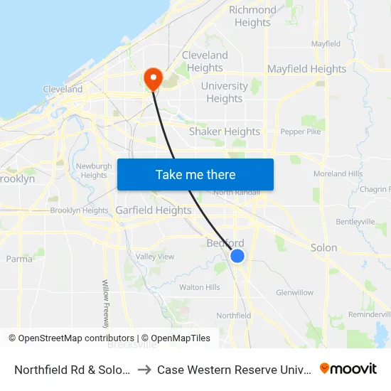Northfield Rd & Solon Rd to Case Western Reserve University map