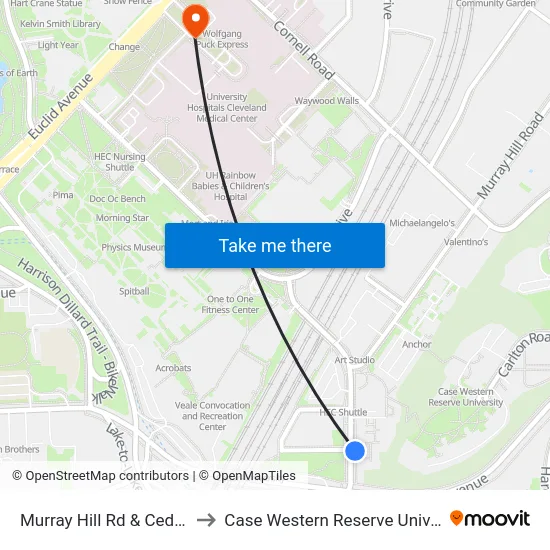Murray Hill Rd & Cedar Av to Case Western Reserve University map
