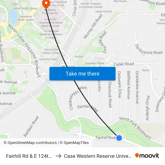Fairhill Rd & E 124th St to Case Western Reserve University map