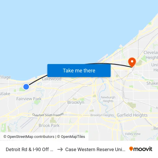 Detroit Rd & I-90 Off Ramp to Case Western Reserve University map