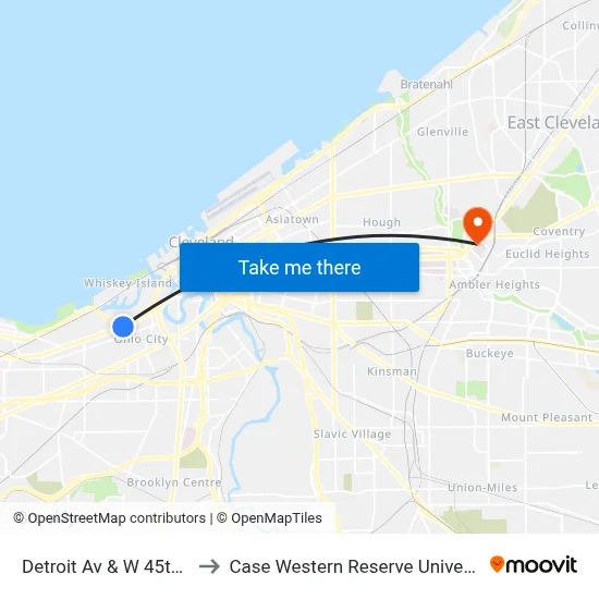 Detroit Av & W 45th St to Case Western Reserve University map