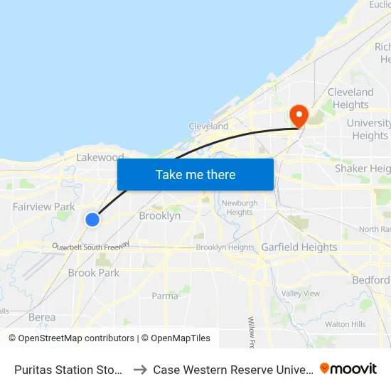 Puritas Station Stop #2 to Case Western Reserve University map