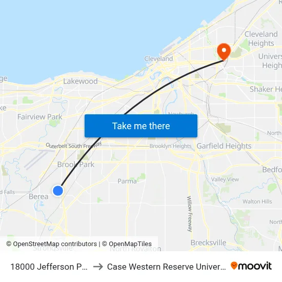 18000 Jefferson Park to Case Western Reserve University map