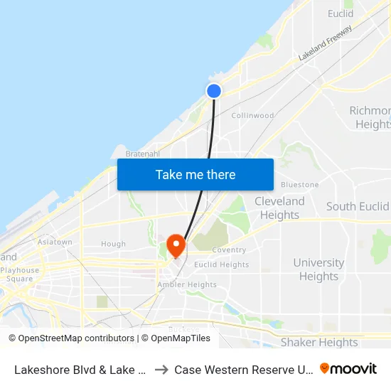 Lakeshore Blvd & Lake Shore Dr to Case Western Reserve University map