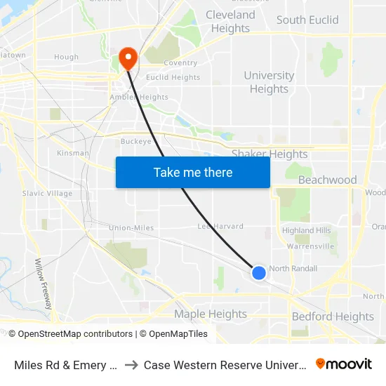 Miles Rd & Emery Rd to Case Western Reserve University map