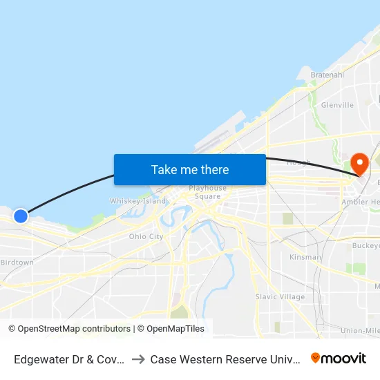 Edgewater Dr & Cove Dr to Case Western Reserve University map