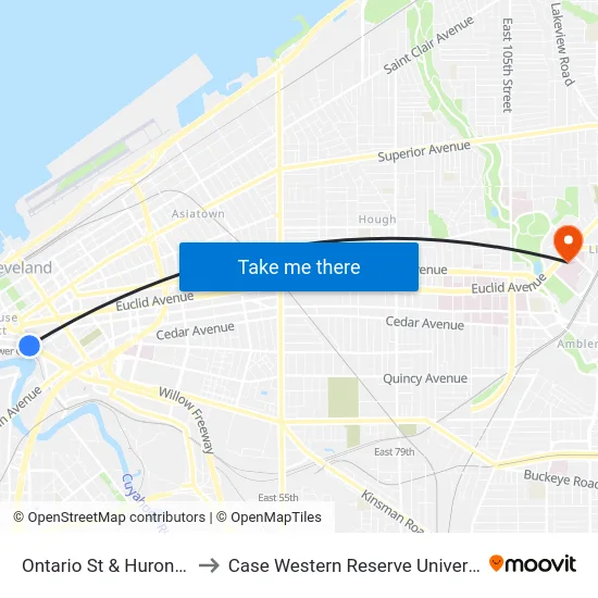 Ontario St & Huron Rd to Case Western Reserve University map