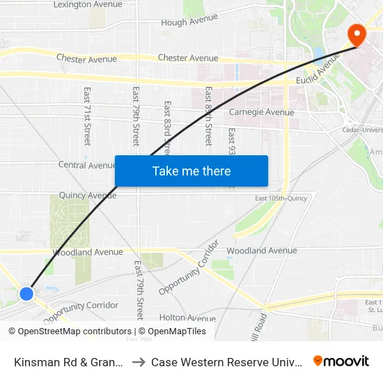 Kinsman Rd & Grand Av to Case Western Reserve University map