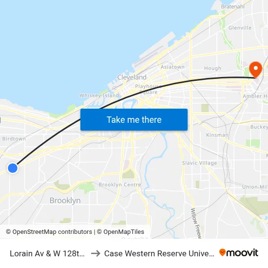 Lorain Av & W 128th St to Case Western Reserve University map