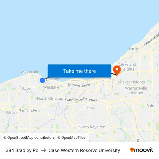 384 Bradley Rd to Case Western Reserve University map