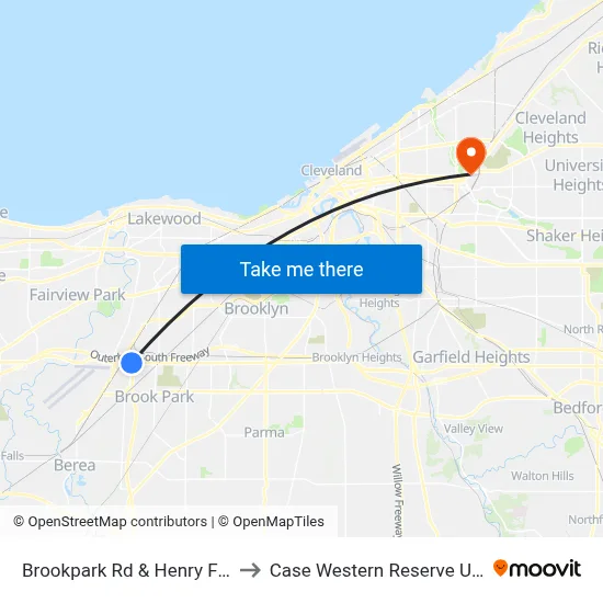 Brookpark Rd & Henry Ford Blvd to Case Western Reserve University map