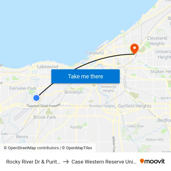 Rocky River Dr & Puritas Av to Case Western Reserve University map