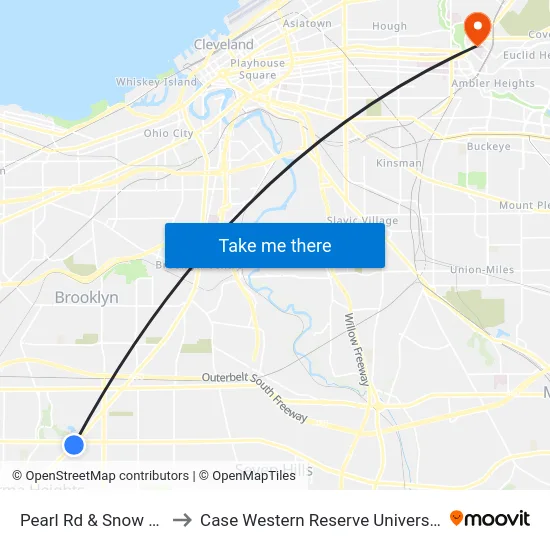Pearl Rd & Snow Rd to Case Western Reserve University map